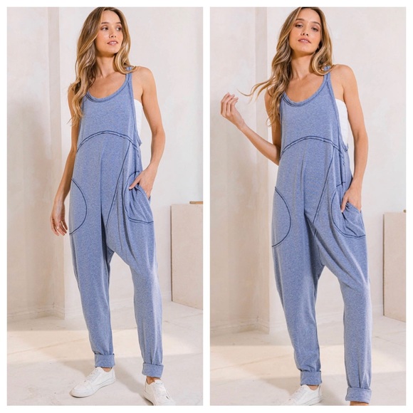 #45 Boho Most Comfy Sleeveless Solid Harem Jumpsuit - Picture 2 of 3